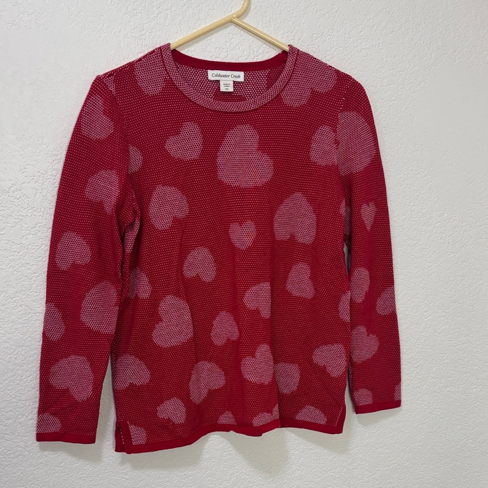 Coldwater Creek Red Heart Pattern Women's sweater